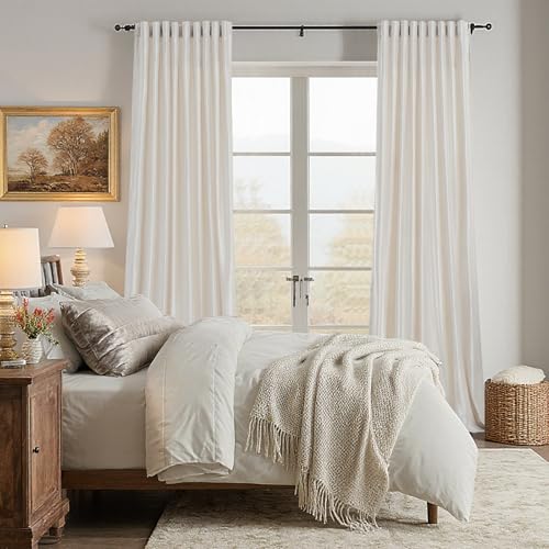 Cream Ivory Velvet Blackout Curtains 52"W x 84"L Set of 2 for Bedroom & Living Room