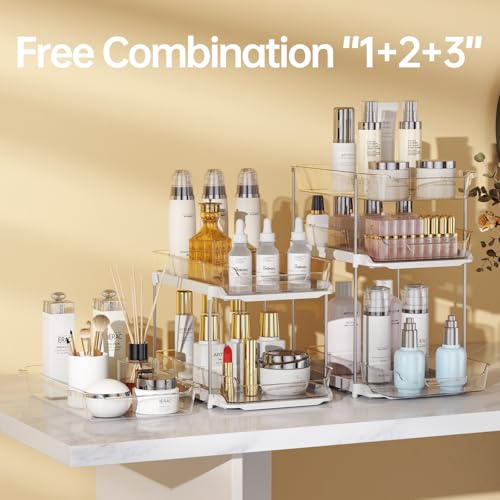 White 2-Pack 3-Tier Bathroom & Kitchen Under Sink Organizers - Multi-Purpose Stackable Storage with Movable Dividers