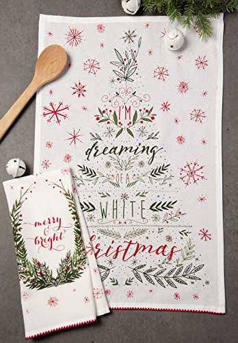 DII Noel Christmas Kitchen Towel Set - Floral Tea Towels for Baking & Cleaning, 18x28, 2 Pieces