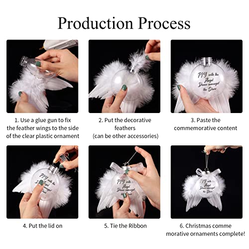 Sratte 12 Sets Christmas Memorial Ornament Feather Ball 80 mm - Clear Plastic Ornaments with White Ribbon