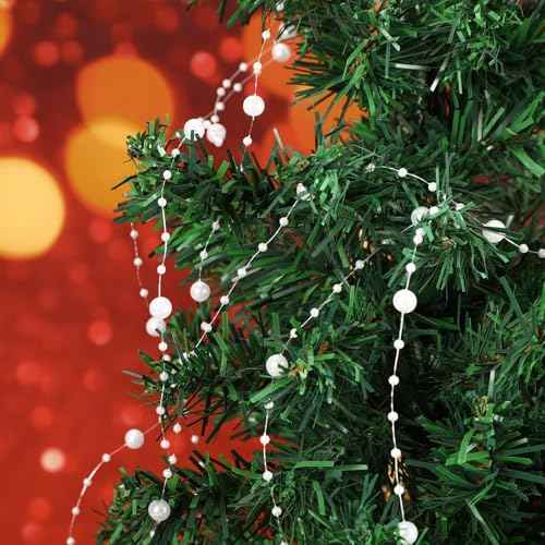 JULBEAR 131 Feet Artificial Pearl Beads Garland, White Christmas String of Pearls for Christmas Tree Fireplace Wreath Gift Bouquet Crafts DIY Supplies Wedding Party Decoration