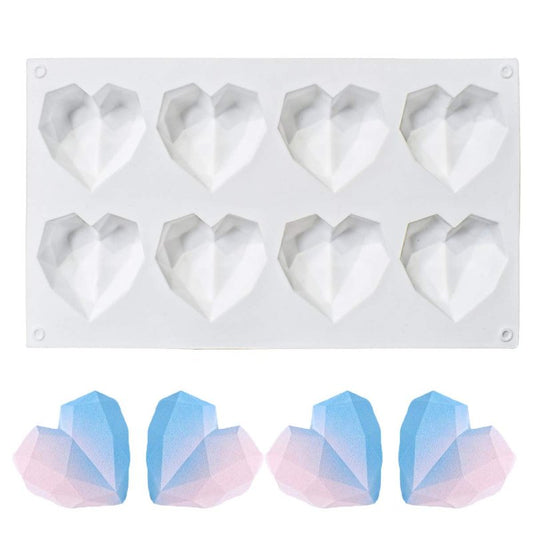 8 Grid Diamond Heart Silicone Cake Chocolate Mold Silicone Baking Pan Mold for DIY Cake Mousse Dessert 3D Diamond Love Heart Shaped Mould for Candy Fondant Ice Cream Soap Cupcake Cheesecake Jelly