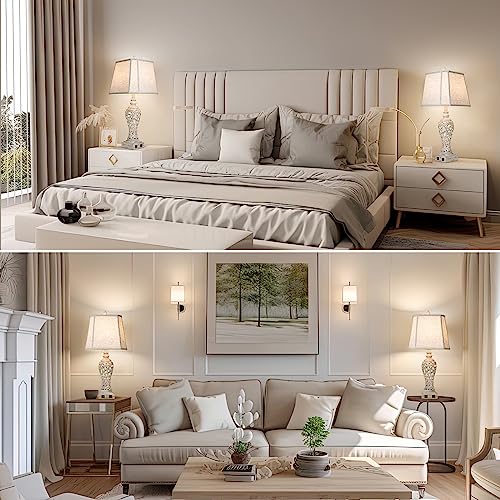 Cream Set of 2 28.5-Inch Farmhouse Bedside Table Lamps with Nightlight & USB Ports
