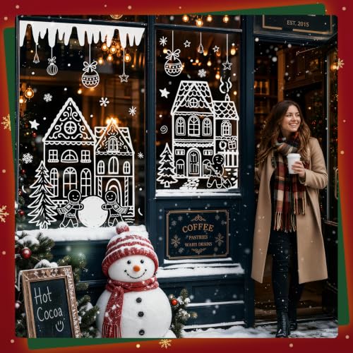 UPCERA White House Christmas Window Clings - Large Winter Holiday Decal Set