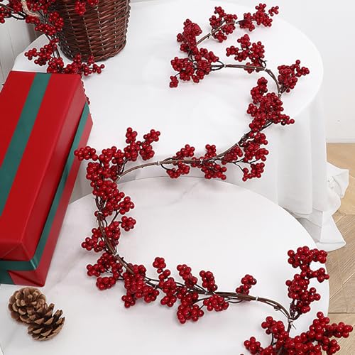 Christmas Red Berry Garland, Artificial and Burgundy Garland Decor