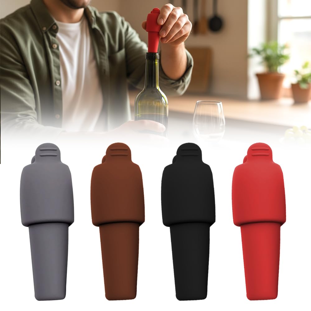 Silicone Wine Stopper, 2026 New Wine Stoppers for Wine Bottles, Reusable Seal Bottle Cover for Wine Beer Champagne, Glass Bottle Sealer Covers for Home Use (4 Pcs)