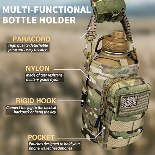 64oz Insulated Water Bottle with MOLLE Pouch - Tactical Half Gallon Jug, Camo