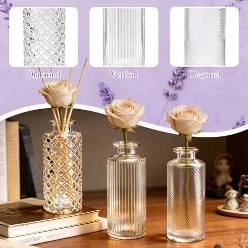 Clear Glass Bud Vases Set of 30 - Small Floral Centerpieces, Textured Designs