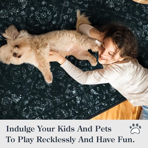 Hedlive Vintage Black Rug for Bedroom, Non Slip Washable Area Rugs