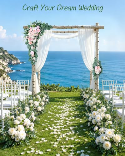 NanMeHeer 40 Inch Blush White Faux Wedding Arch Flowers 2 Pack - Flexible & Reusable Floral Swags for Wedding Backdrops
