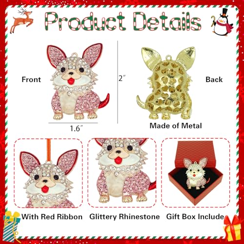 Pink Dog Christmas Ornament 2026 – Metal Rhinestone Dog Keepsake for Tree