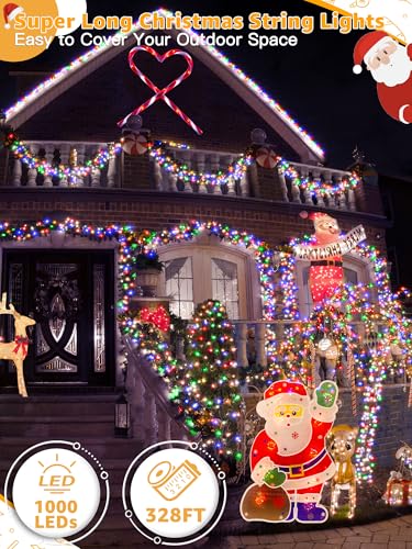 BrightChristmas 328FT Multicolor 1000 LED Outdoor Christmas String Lights with Remote & 8 Modes