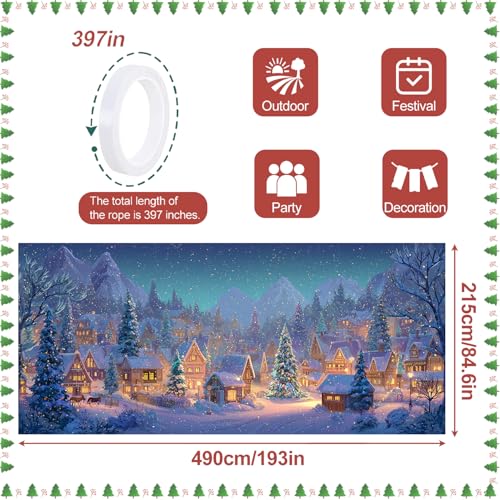 Large Christmas Garage Door Banner 7x16FT Winter Village Scene Snowy Town Outdoor Holiday Decor