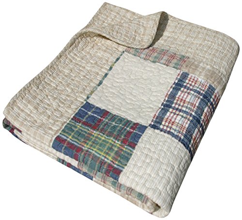 Greenland Home Oxford 100% Cotton Throw Blanket 50 x 60 in Tan - Reversible Plaid Design