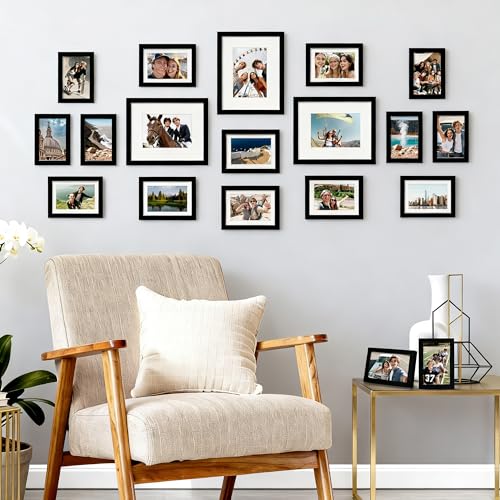 Upsimples Black Picture Frame Set of 19 - 8x10, 5x7, 4x6 Wall & Table Display