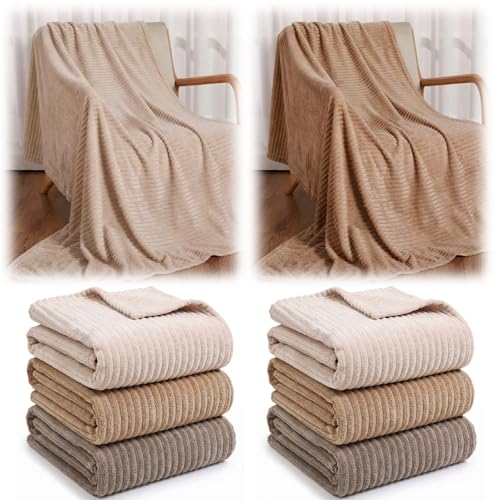 Buryeah 6-Pack Fleece Throw Blankets 50x60 Inches Soft Warm Plush for Sofa Bed Dark Brown & Light Brown