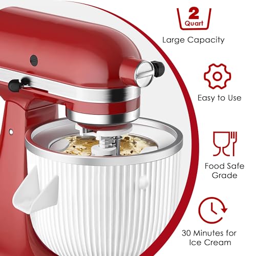 Ice Cream Maker Attachment for KitchenAid 2 QT Freezer Bowl - White