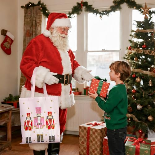 Loveinside Pink Nutcracker Christmas Canvas Tote Bag Reusable Holiday Shopping Bag