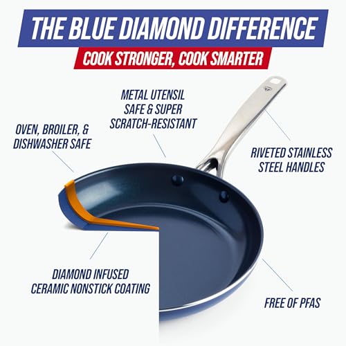Blue Diamond 2-Piece Nonstick Frying Pan Set - 9.5" & 11" Ceramic Skillets, PFAS-Free, Oven & Dishwasher Safe