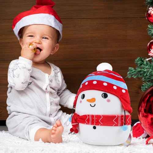 Christmas Snowman Plush Toys - 8 Inch Snowman Stuffed Animal Toy with Embroidery Soft Christmas Plushies with Scarf Hat Cute Plush Pillow Xmas Holiday Birthday Gifts for Kids Boys Girls