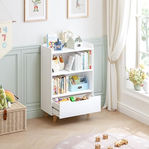 Kids Bookshelf with Drawer - Children's Toy & Book Organizer, Safe & Durable