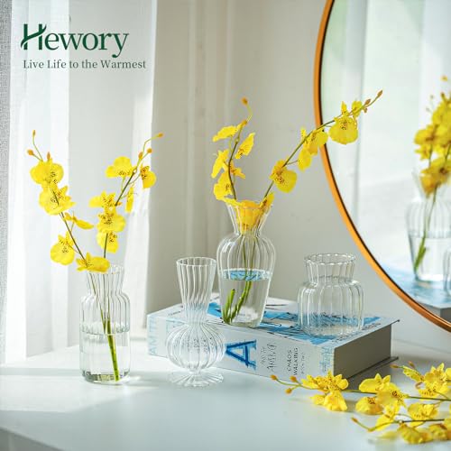 Mini Glass Vases for Centerpieces - Clear Bud Vase Set of 16, Small Flower Vases for Wedding & Home Decor - Hewory