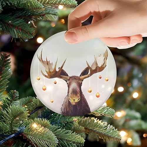 Rustic Moose Christmas Ceramic Ornament - Perfect Holiday Keepsake for Tree Decoration Unique for Grandparents, Parents & Friends