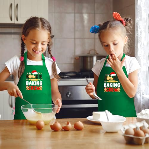 Suhine Kids Green Christmas Aprons with Pockets - Set of 4