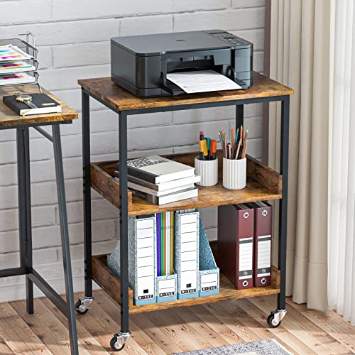 31-Inch High 3-Tier Rolling Kitchen Microwave Cart with Storage and Hooks