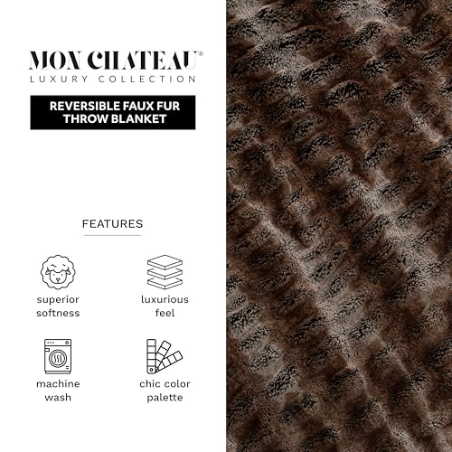 Mon Chateau Cedarwood Ruched Faux Fur Throw Blanket 60x70 inches