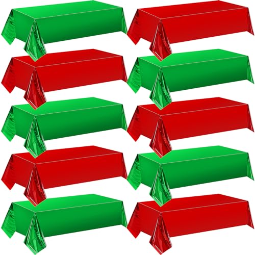 Tatuo Christmas Foil Green & Red Disposable Tablecloths 20 Pack 54x108 Inch