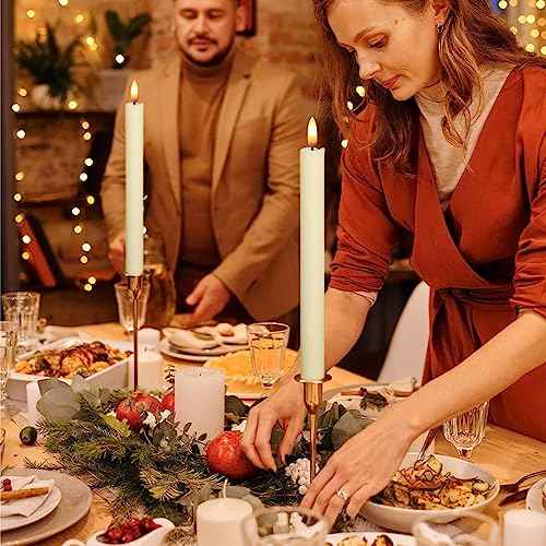 Wondise Ivory Flameless Taper Candles with 6HRS Timer, 2 Pack Battery Operated LED Flickering 3D Flame Real Wax Candles for Christmas Thanksgiving Fireplace Halloween Decorations