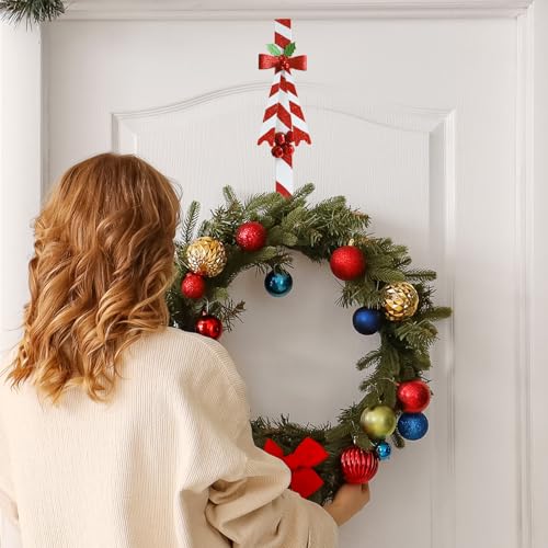 2-Pack Metal Candy Cane & Snowman Wreath Hangers for Front Door - Red, White, Black
