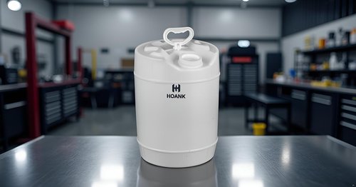HOANK Oil Storage Container Automotive - Translucent Recycle Oil Jug - 5.5 Gallon Oil Container Automotive - ext. dia. 11.5" x 14.75" H. (Lid Included)
