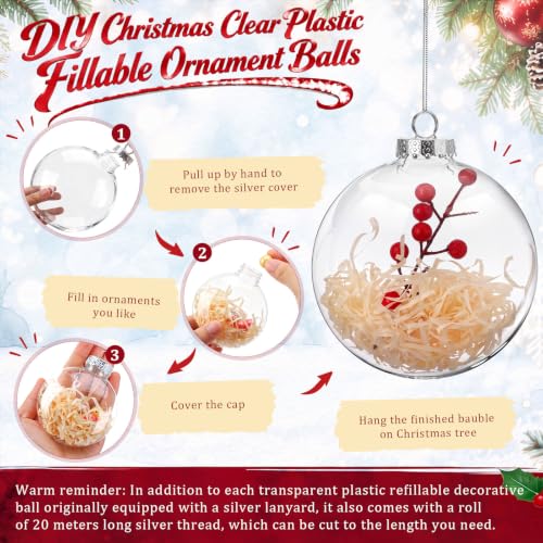 Wettarn 25 Pcs 6-inch Clear Plastic Ornament Discs with Silver Rope for DIY Christmas & Holiday Decor