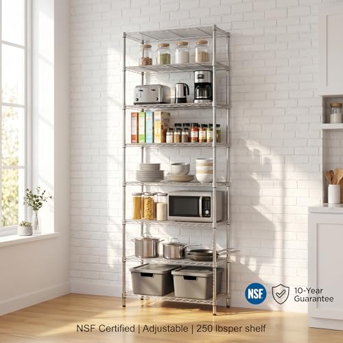 Finnhomy Chrome 8-Tier Adjustable Wire Shelving Unit - 80.7 Inches High Storage Rack