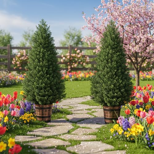 Set of 2 Artificial Cedar Topiary Trees 4FT for Indoor & Outdoor Decor