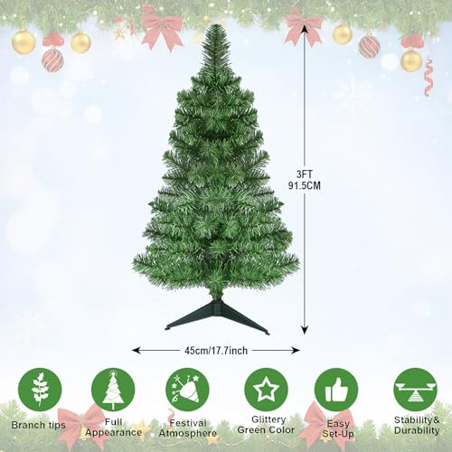 OULONGER 3ft Premium Artificial Mini Christmas Tree, Tabletop Green with Foldable Base, 160 Tips