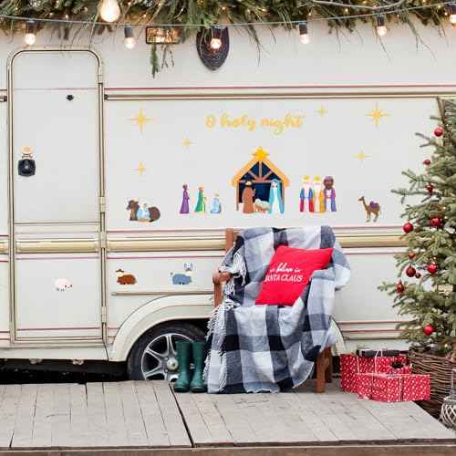 Zhanmai 19 Pcs Christmas Garage Door Decorations Nativity Scene Garage Door Magnets Holy Night Nativity Scene Magnet Set Nativity Refrigerator Magnets Stickers for Xmas Fridge Car Garage Decoration
