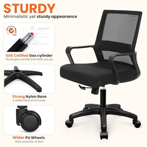 Neo Chair Office Mesh Desk Chair Black Wide Seat Adjustable Mid-Back
