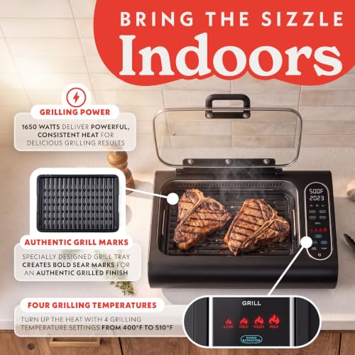 Gourmia 5-in-1 Electric Smokeless Grill & Air Fryer with Glass Lid