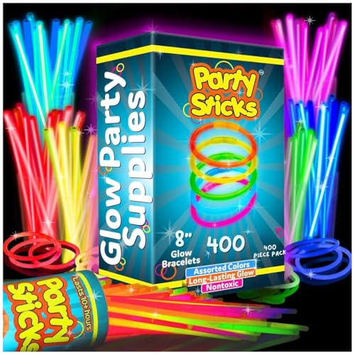 PartySticks 400 Pack Ultra Bright Glow Sticks Bulk Party Supplies - 8" Neon Glow in Dark Favors & Decorations