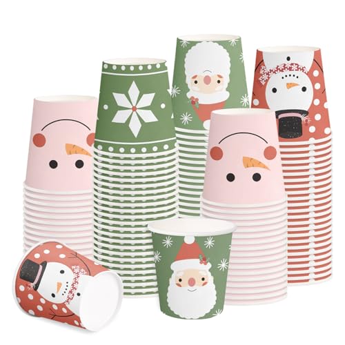 RUSPEPA Christmas 5oz Paper Cups for Kids Santa Snowman 100 Pack - Holiday Disposable Party Cups