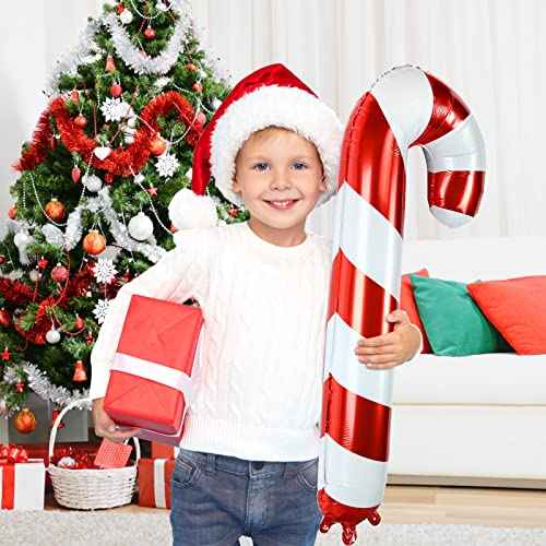 GWHOLE 8 Pack of 45 inch Large Christmas Candy Cane Foil Balloons for Christmas Holiday Decoration
