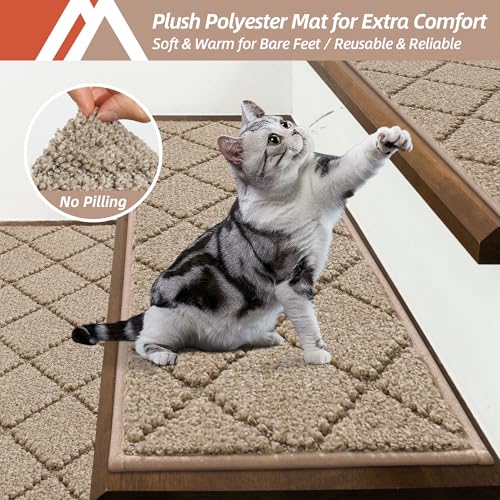 Beige Non-Slip Edging Stair Treads 28x9 Inches, 7-Piece Set