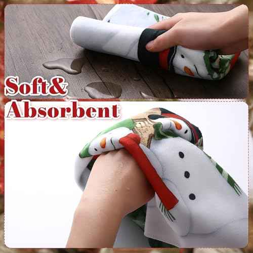 Tudomro 2 Pcs Christmas Snowman Print Kitchen Dish Towels, Christmas Hand Towels Set with Hanging Loop, Absorbent Polyester Kitchen Bundle, Winter Gifts Decoration for Family, 15 x 24 Inches