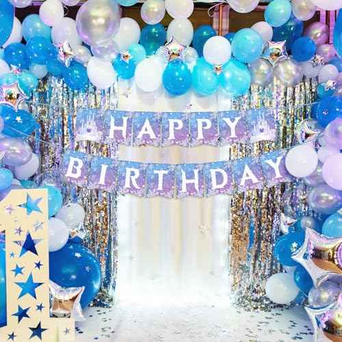 Frozen Birthday Party Banner Frozen Party Decorations Winter Snowflake Happy Birthday Banners for Winter Wonderland Christmas Party Supplies Favors