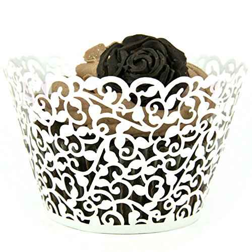 Coolrunner 48pcs Cupcake Wrappers, Cupcake Holders, Flower Vine Filigree Cutout Lace Cupcake Wrapper Wraps Liner for Wedding Party Cake Decoration