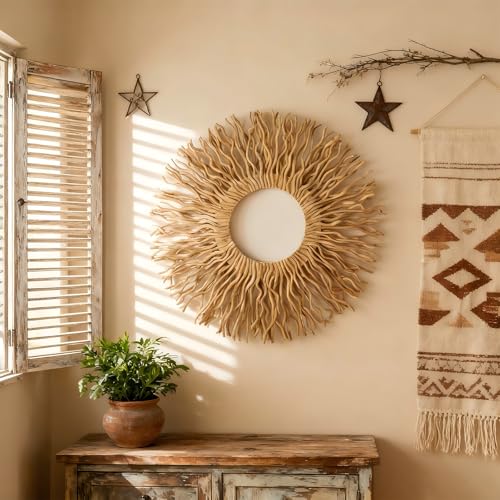 Large Boho Sunburst Wall Art - Handmade Mulberry Branch Decor for Living Room & Bedroom