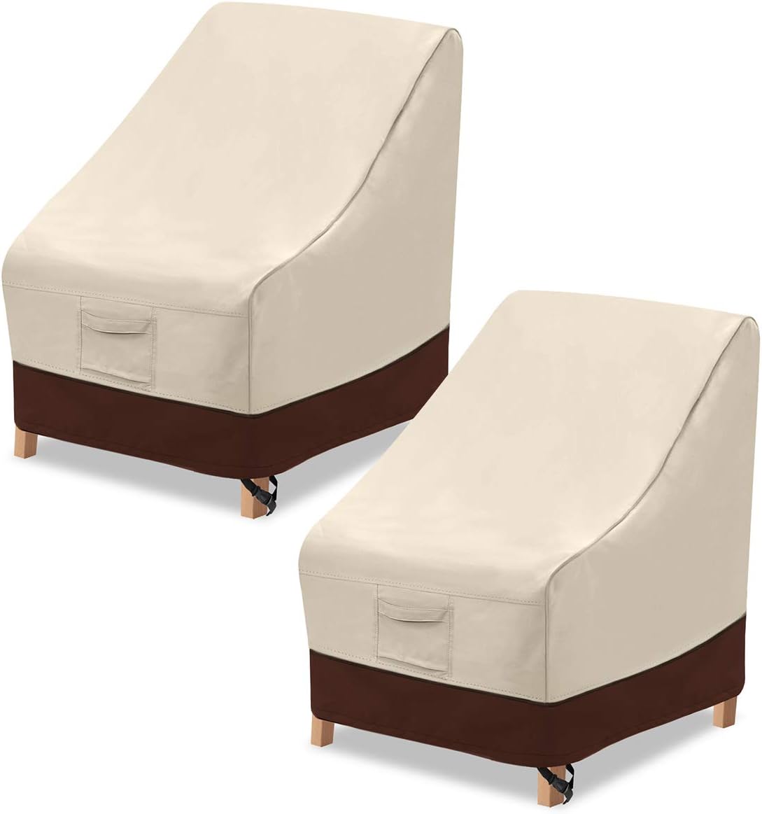 Vailge High Back Patio Chair Cover - Waterproof 600D Heavy Duty Outdoor Furniture Protection | 2 Pack, Beige & Brown, 35" L x 28" W x 35" H